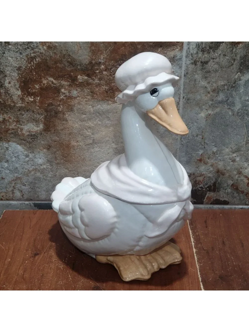 Vintage Large Mother Duck Goose Ceramic Cookie Jar